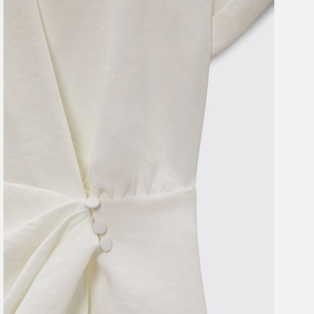 ZARA WHITE WRAP V NECK SHORT SLEEVE DRESS - Picture 7 of 9
